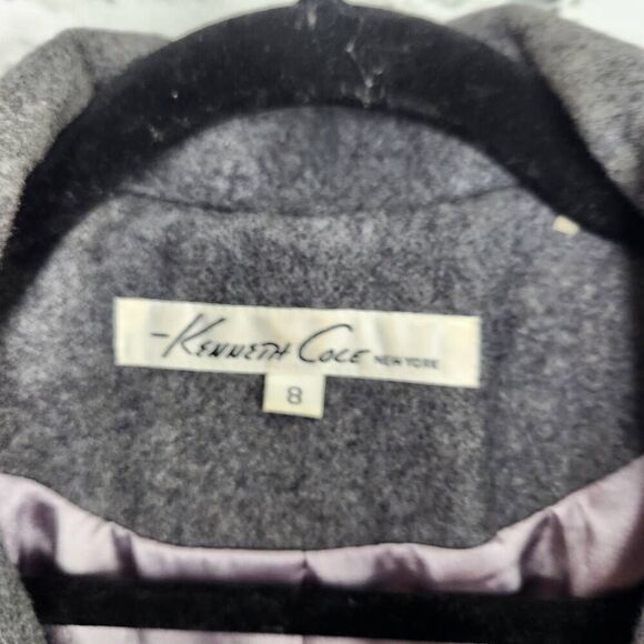 Kenneth Cole Women's Grey Lined Wool Blend Button Front Long Peacoat Size 8 - Picture 13 of 16